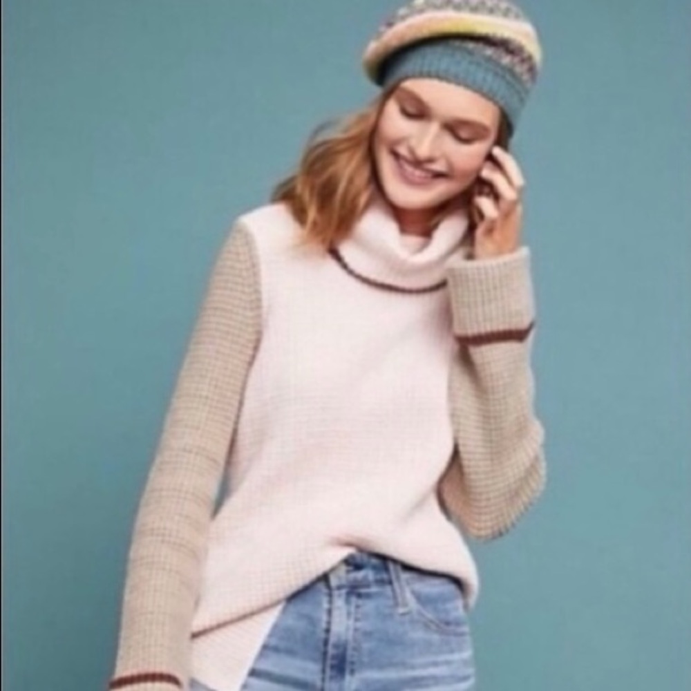 Anthropologie Knit Cowl neck sweater taupe, burgundy, and blush pink